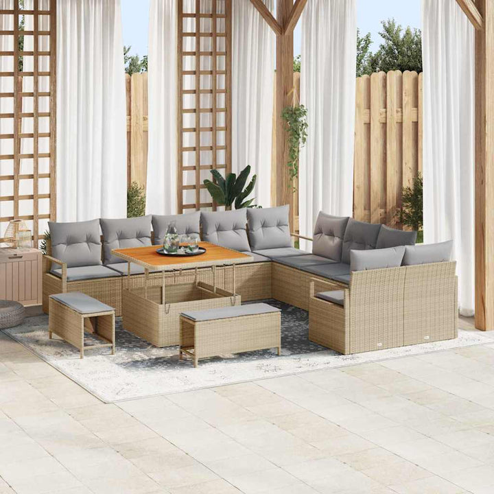 Havesofa Sæt med pude 13 pcs Beige polyrattan