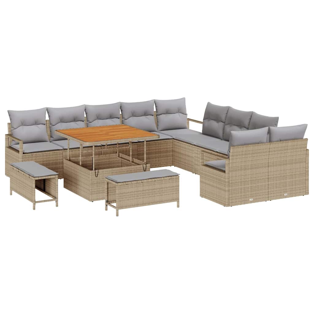 Havesofa Sæt med pude 13 pcs Beige polyrattan