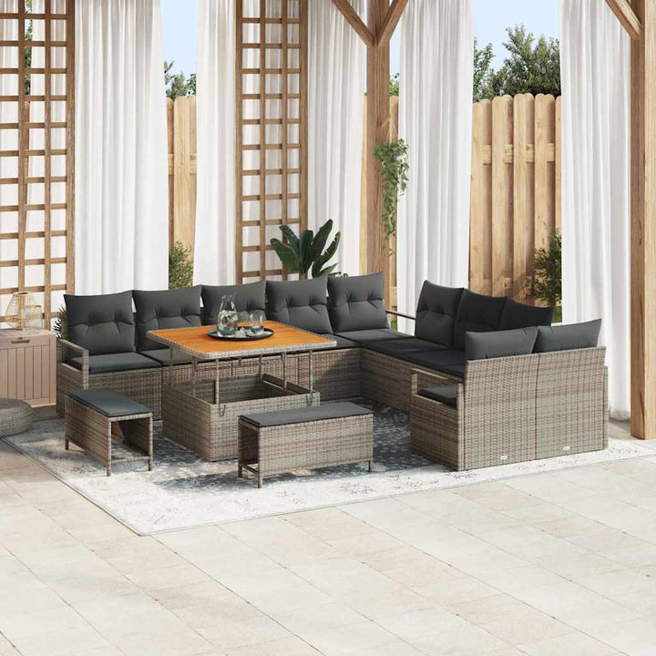 Havesofa Sæt med pude 13 pcs Grå polyrattan
