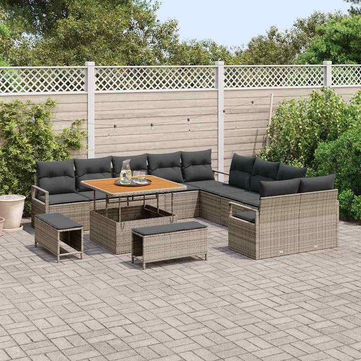 Havesofa Sæt med pude 13 pcs Grå polyrattan