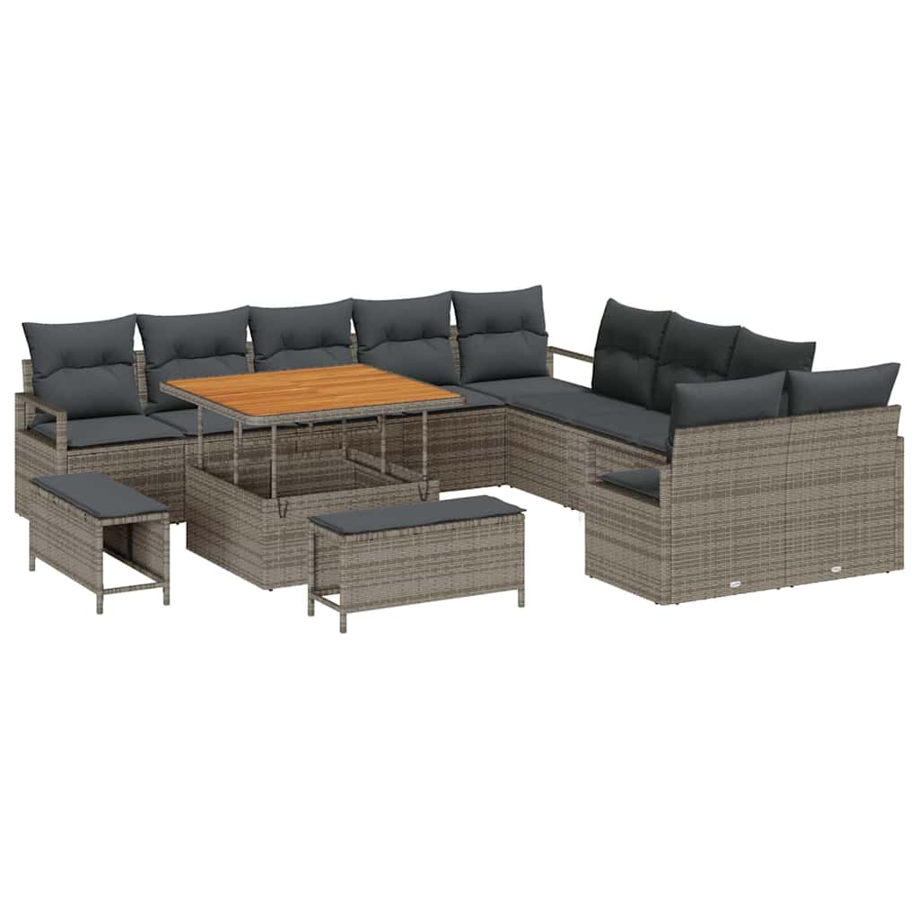 Havesofa Sæt med pude 13 pcs Grå polyrattan