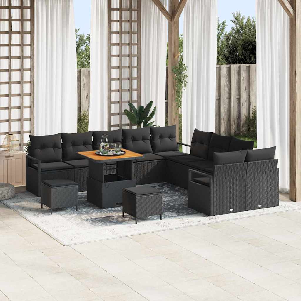 Havesofa Sæt 13 stk. Sort polyrattan