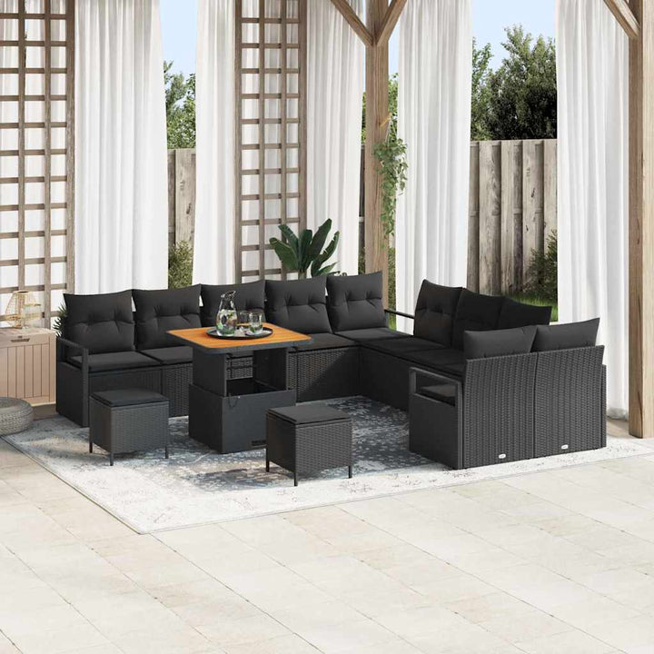 Havesofa Sæt med pude 13 pcs Sort polyrattan