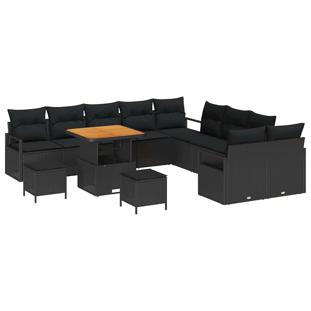 Havesofa Sæt med pude 13 pcs Sort polyrattan