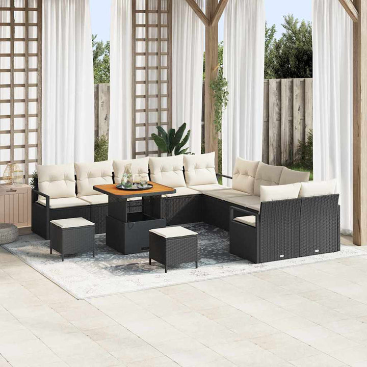 Havesofa Sæt med pude 13 pcs Sort polyrattan