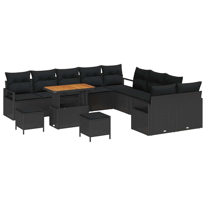 Havesofa Sæt med pude 13 pcs Sort polyrattan