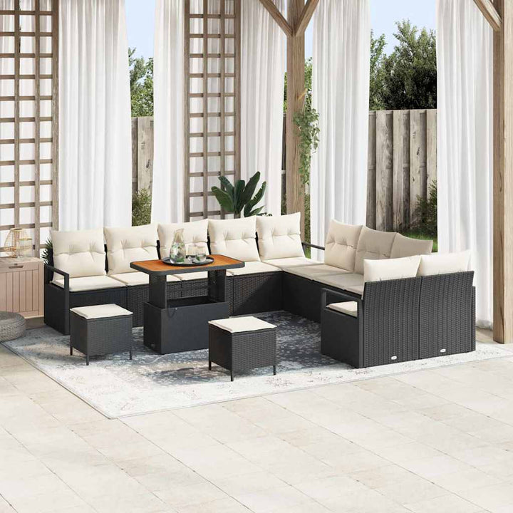 Havesofa Sæt med pude 13 pcs Sort polyrattan