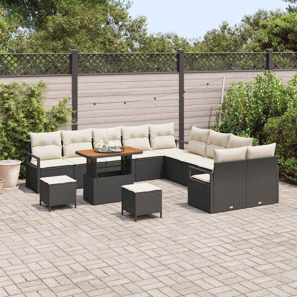Havesofa Sæt med pude 13 pcs Sort polyrattan