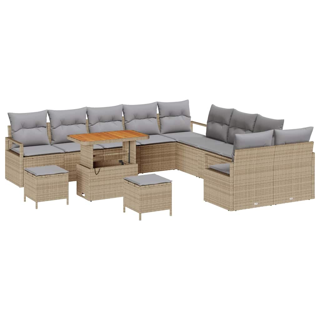 Havesofa Sæt med pude 13 pcs Beige polyrattan