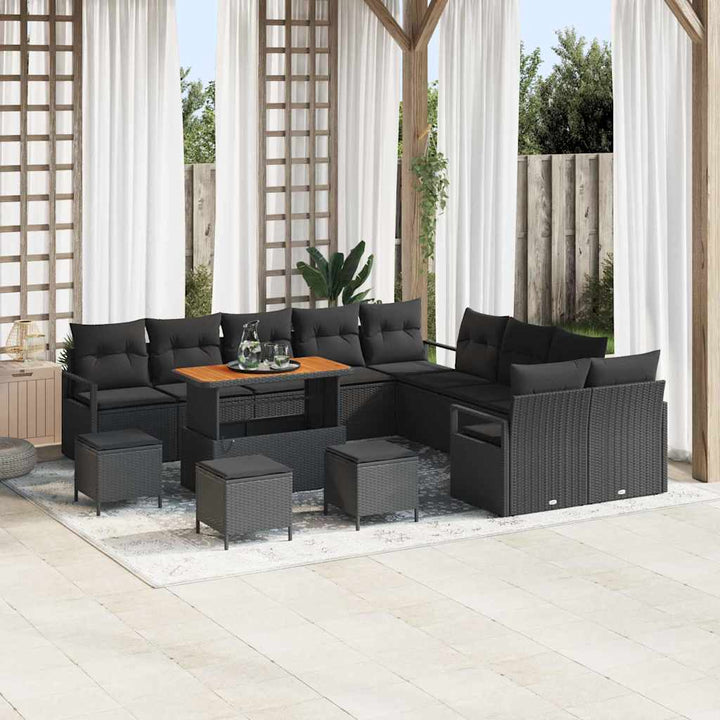 Havesofa Sæt 14 stk. Sort polyrattan