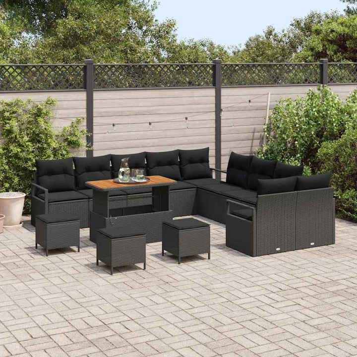Havesofa Sæt med pude 14 pcs Sort polyrattan