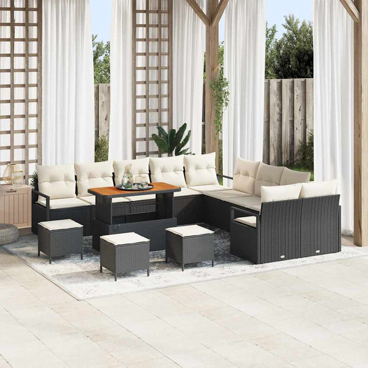 Havesofa Sæt med pude 14 pcs Sort polyrattan