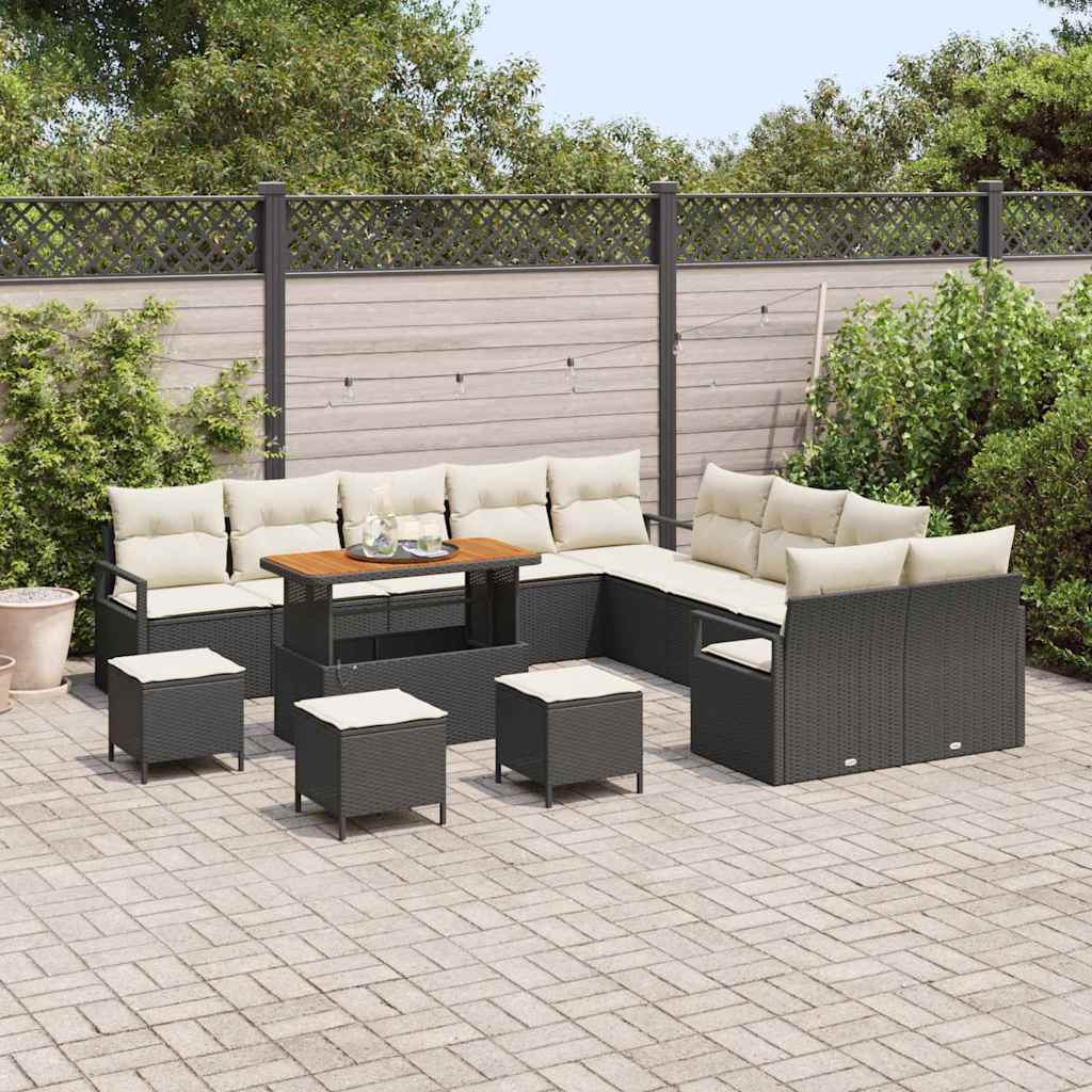 Havesofa Sæt med pude 14 pcs Sort polyrattan