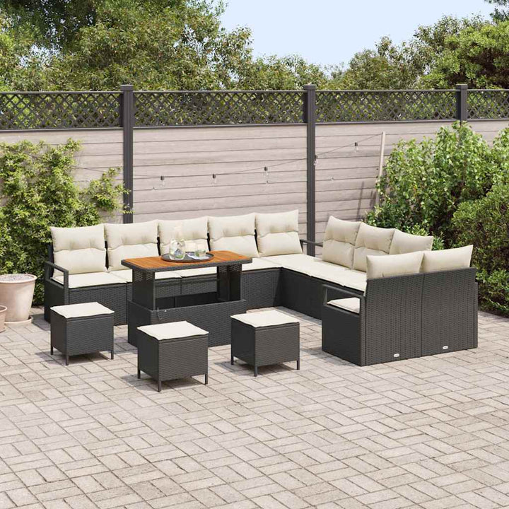 Havesofa Sæt med pude 14 pcs Sort polyrattan