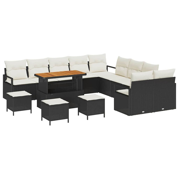 Havesofa Sæt med pude 14 pcs Sort polyrattan