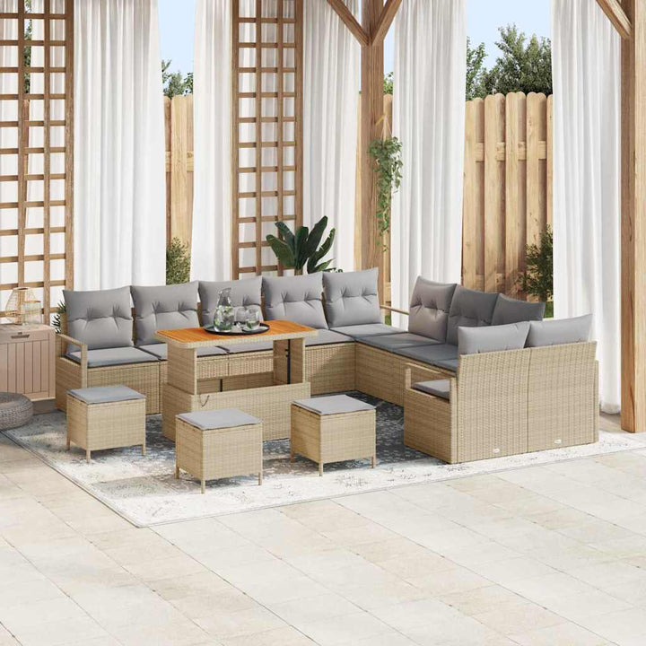 Havesofa Sæt med pude 14 pcs Beige polyrattan