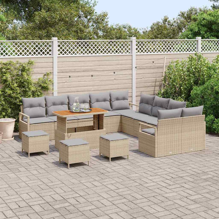 Havesofa Sæt med pude 14 pcs Beige polyrattan