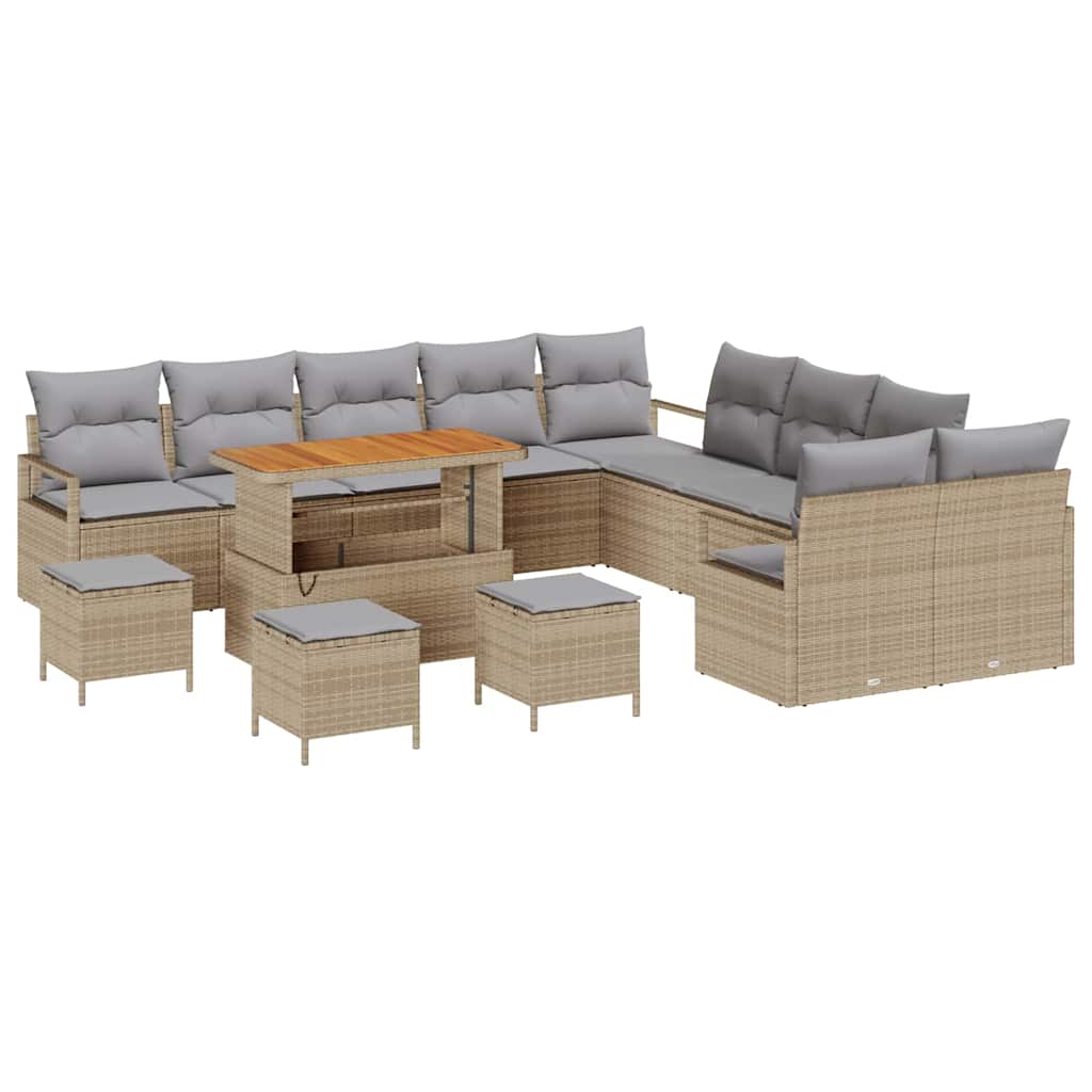 Havesofa Sæt med pude 14 pcs Beige polyrattan
