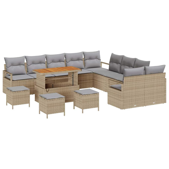 Havesofa Sæt med pude 14 pcs Beige polyrattan