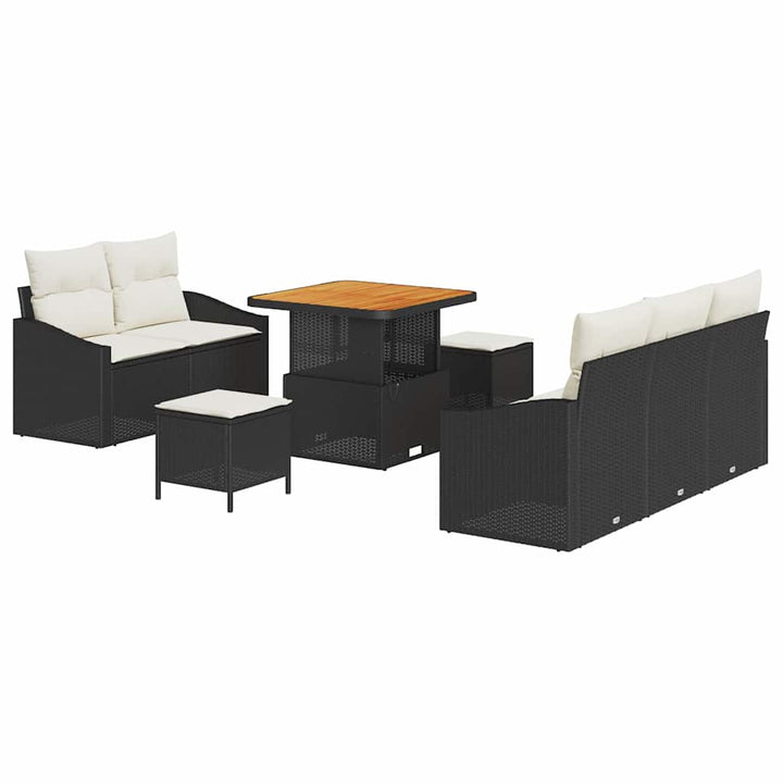 Havesofa Sæt med pude 8 pcs Sort polyrattan