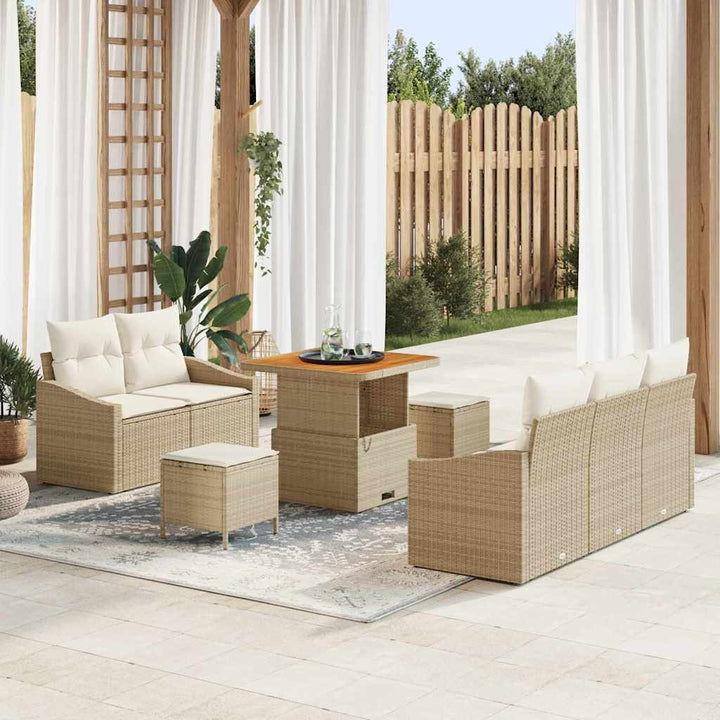 Havesofa Sæt med pude 8 pcs Beige polyrattan