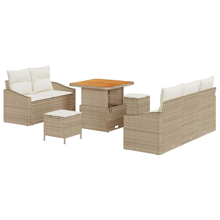 Havesofa Sæt med pude 8 pcs Beige polyrattan
