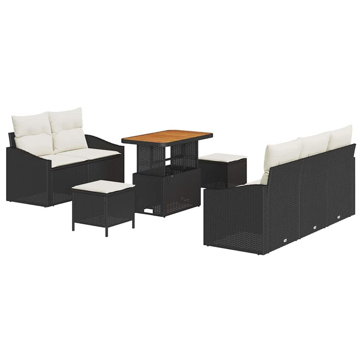 Havesofa Sæt med pude 8 pcs Sort polyrattan