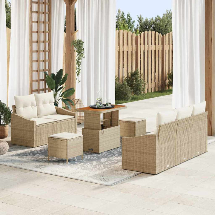 Havesofa Sæt med pude 8 pcs Beige polyrattan