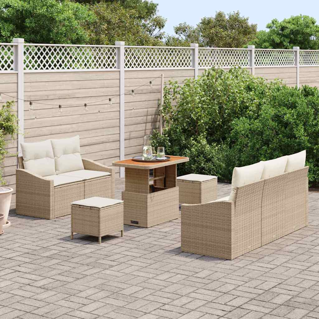 Havesofa Sæt med pude 8 pcs Beige polyrattan