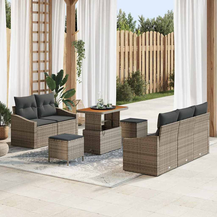 Havesofa Sæt med pude 8 pcs Grå polyrattan