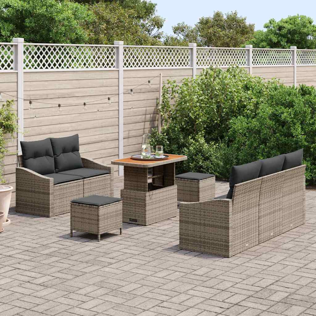 Havesofa Sæt med pude 8 pcs Grå polyrattan