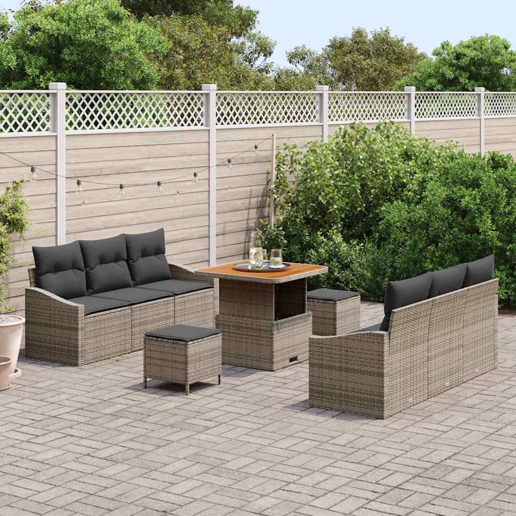 Havesofa Sæt med pude 9 pcs Grå polyrattan