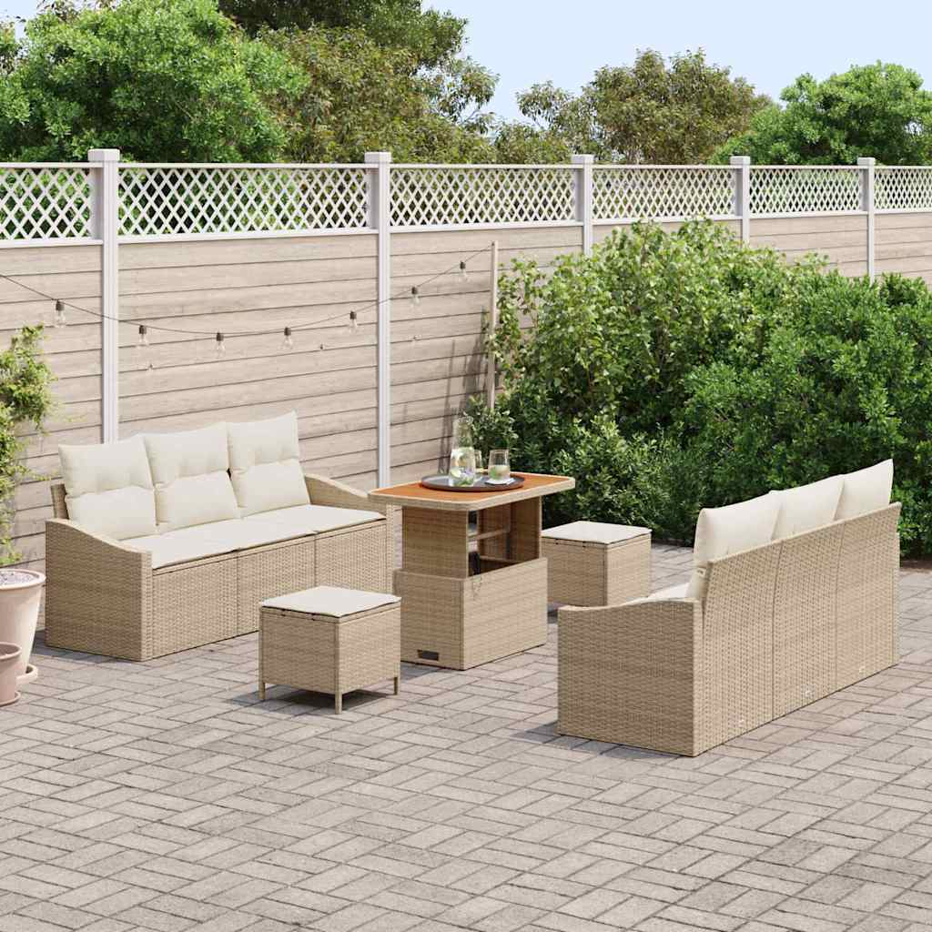 Havesofa Sæt med pude 9 pcs Beige polyrattan