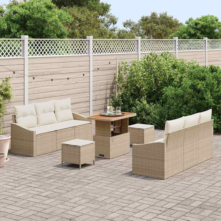 Havesofa Sæt med pude 9 pcs Beige polyrattan