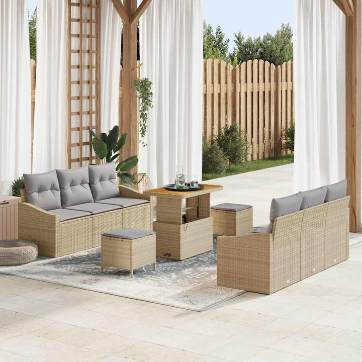 Havesofa Sæt med pude 9 pcs Beige polyrattan