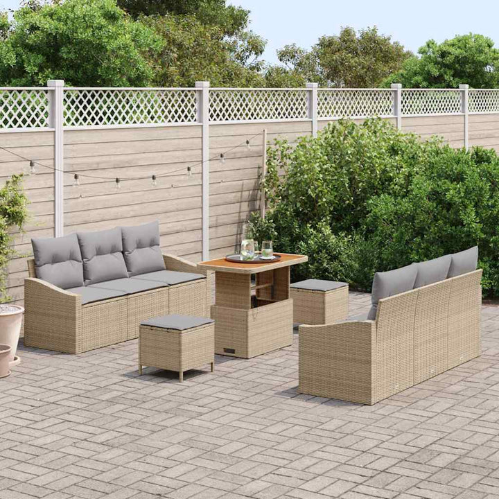 Havesofa Sæt med pude 9 pcs Beige polyrattan