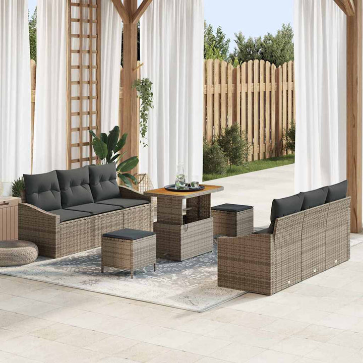 Havesofa Sæt med pude 9 pcs Grå polyrattan