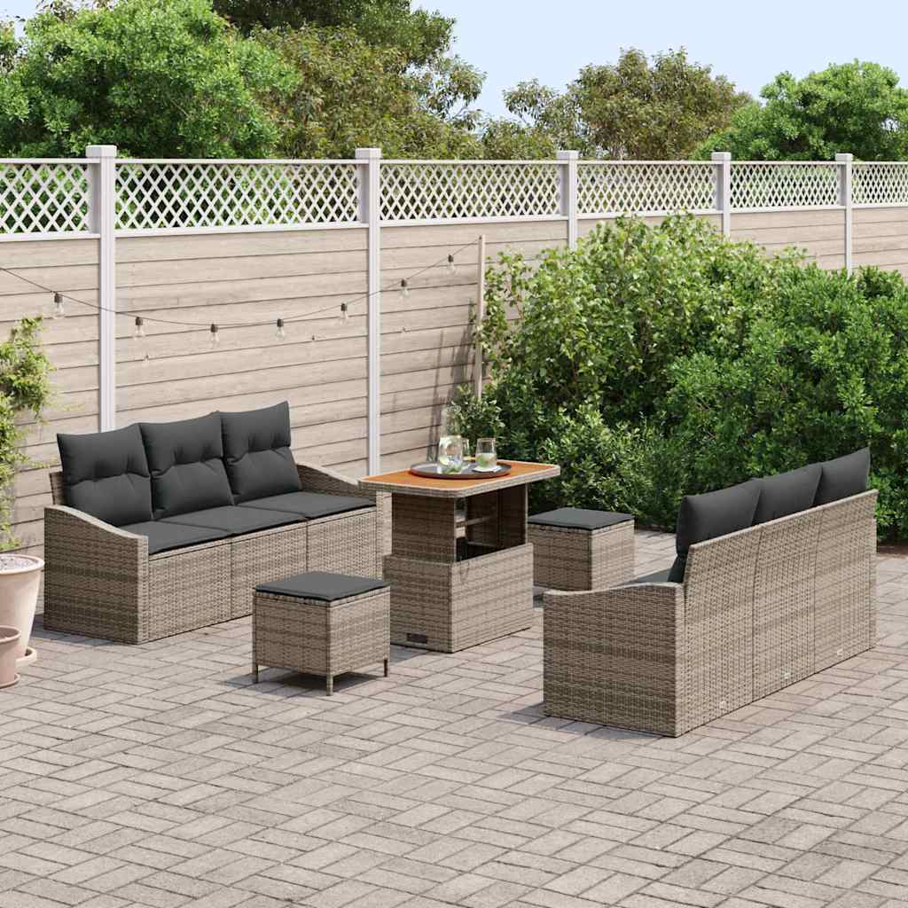 Havesofa Sæt med pude 9 pcs Grå polyrattan