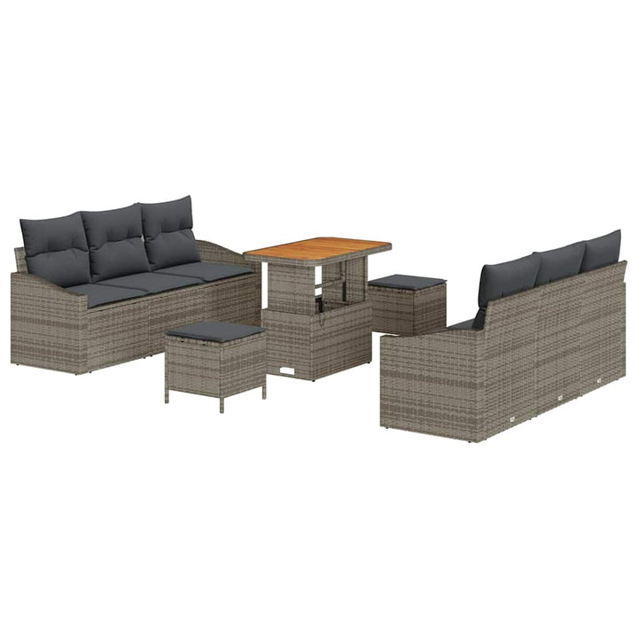 Havesofa Sæt med pude 9 pcs Grå polyrattan