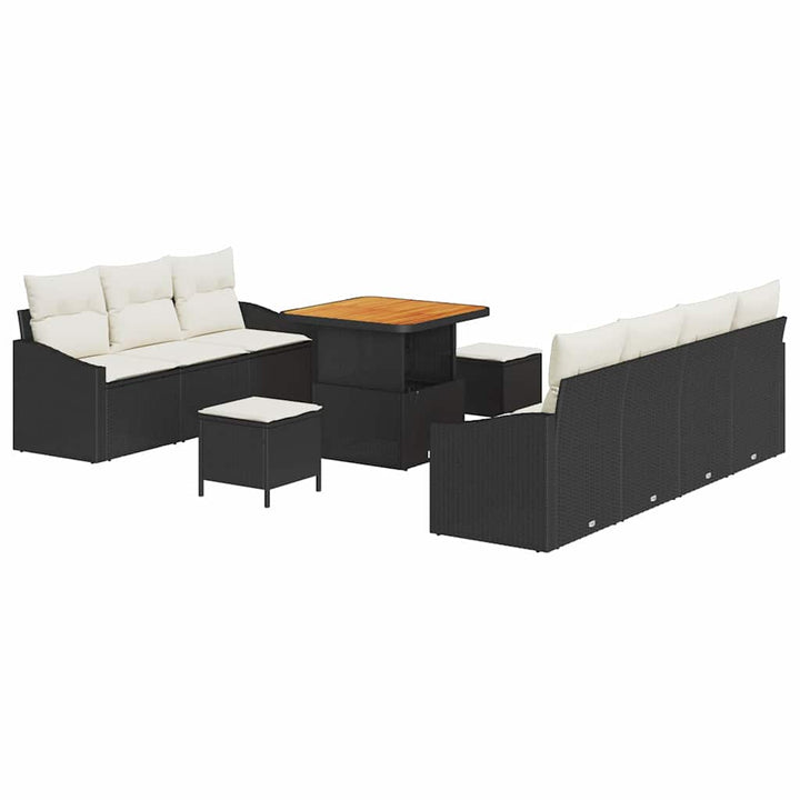 Havesofa Sæt med pude 10 pcs Sort polyrattan