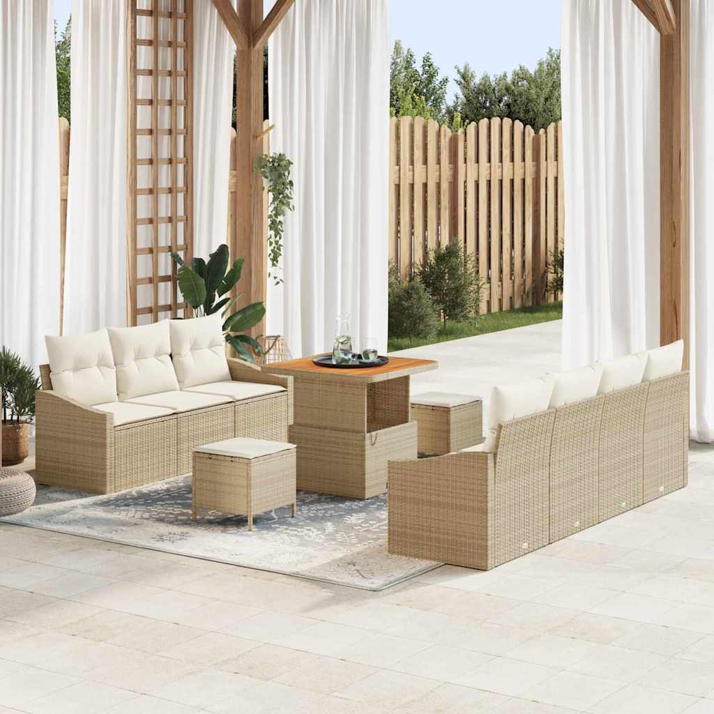 Havesofa Sæt med pude 10 pcs Beige polyrattan