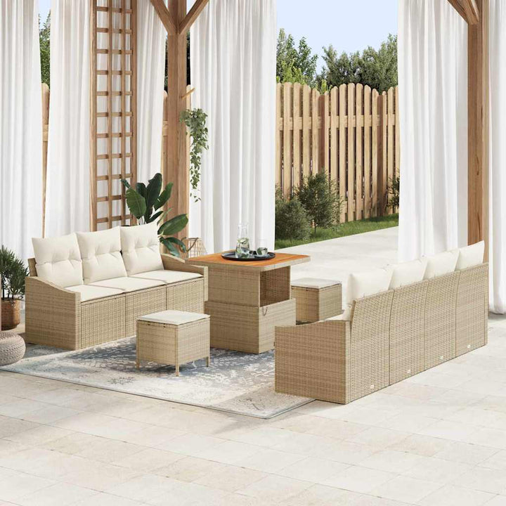 Havesofa Sæt med pude 10 pcs Beige polyrattan