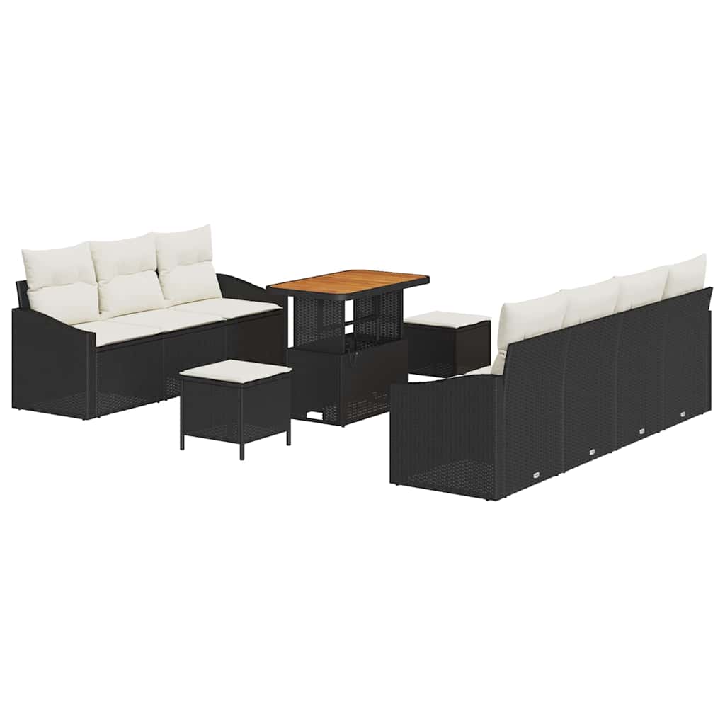 Havesofa Sæt med pude 10 pcs Sort polyrattan