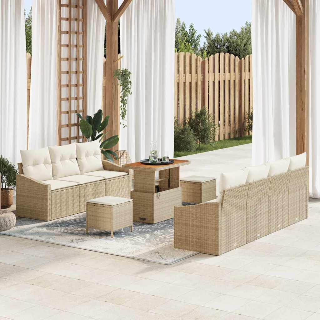 Havesofa Sæt med pude 10 pcs Beige polyrattan