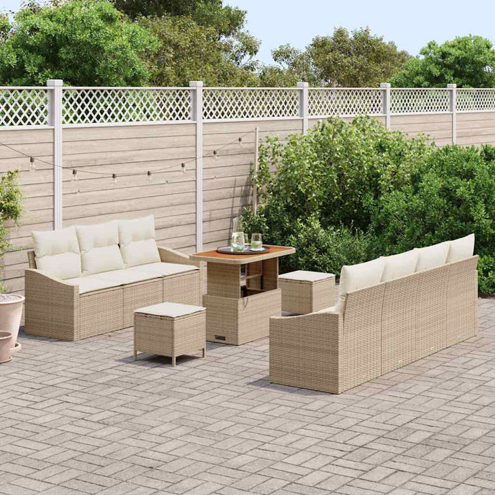 Havesofa Sæt med pude 10 pcs Beige polyrattan