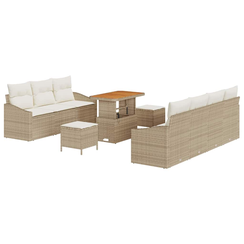 Havesofa Sæt med pude 10 pcs Beige polyrattan