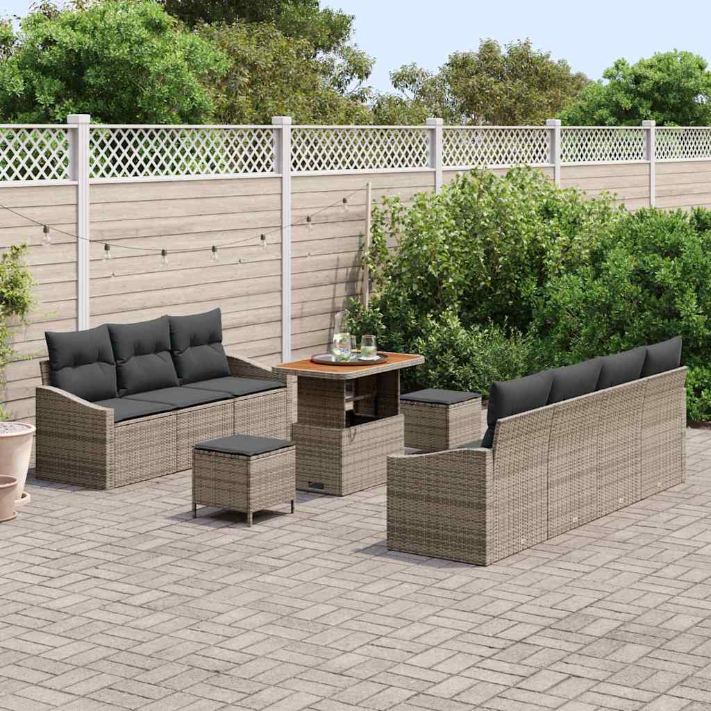 Havesofa Sæt med pude 10 pcs Grå polyrattan