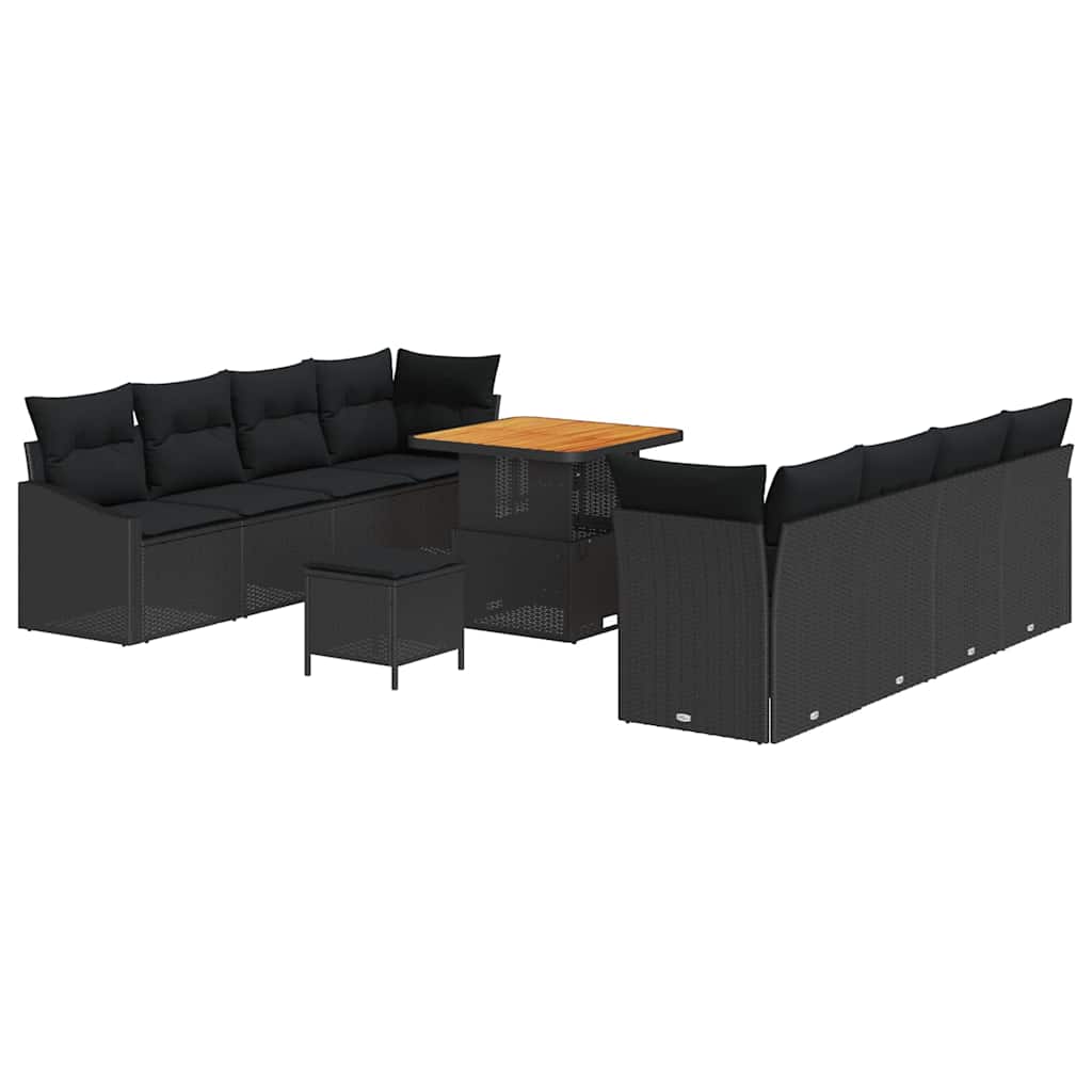Havesofa Sæt med pude 11 pcs Sort polyrattan