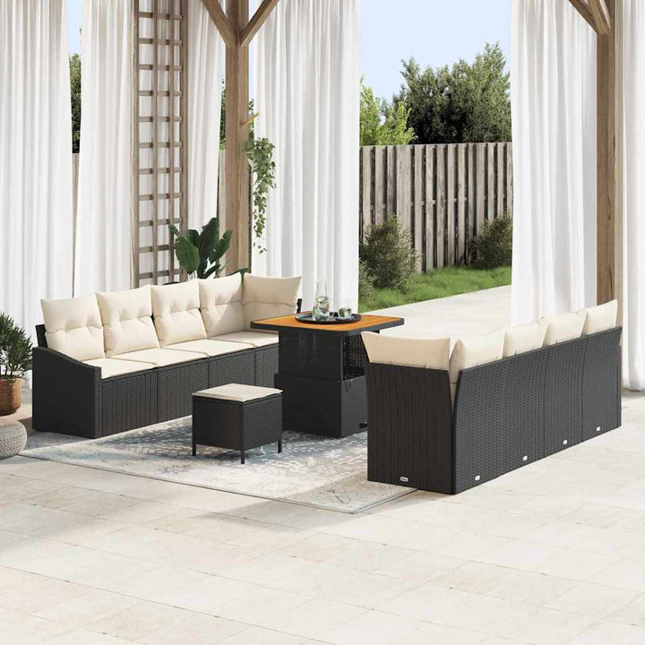 Havesofa Sæt med pude 11 pcs Sort polyrattan