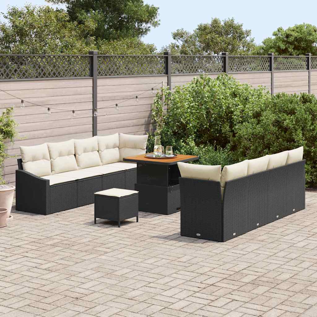 Havesofa Sæt med pude 11 pcs Sort polyrattan
